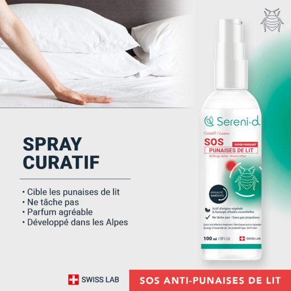 Spray curatif - Cible les punaises de lit, Ne tache pas, Parfum agréable, développé dans les Alpes