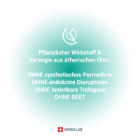 Pflanzlicher Wirkstoff & Synergie aus ätherischen Ölen - OHNE synthetisches Permethrin, OHNE DEET, OHNE endokrine Disruptoren, OHNE entflammbare Treibgase.