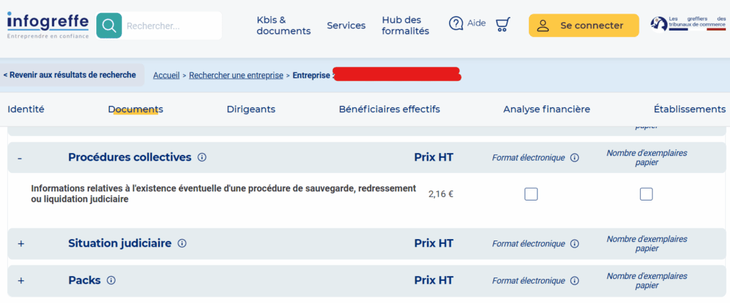 vérification d'information sur le site infogreffe.fr